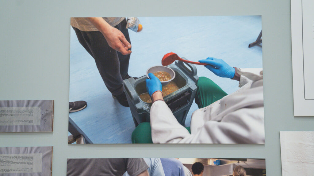 Soup served for lunch on A Wing, HMP Liverpool, 2023.