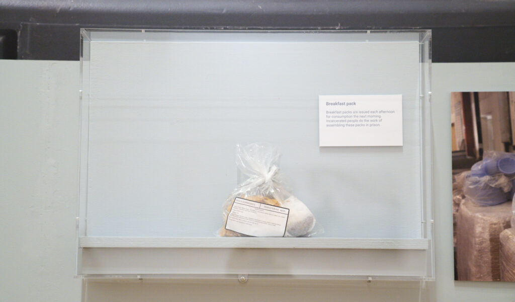 Breakfast packs are issued each afternoon for consumption the next morning. The work of assembling these packs is done in prison by incarcerated people.