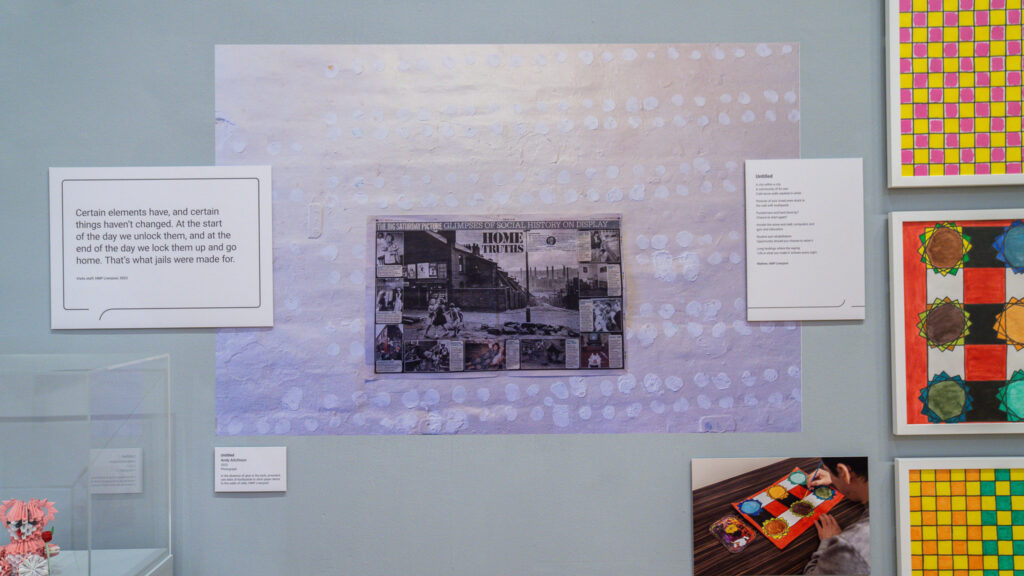 In the absence of glue or blu-tack, prisoners use dabs of toothpaste to stick paper items to the walls of cells. HMP Liverpool, 2023.