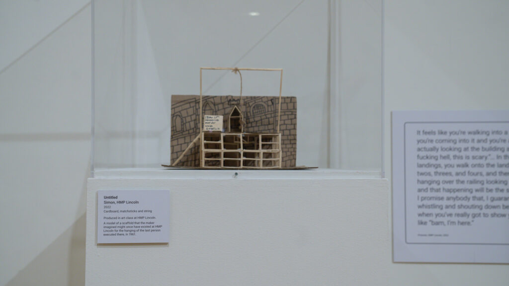 A model of a scaffold that the artist imagined might once have existed at HMP/YOI Lincoln for the hanging of the last person executed there, in 1961.